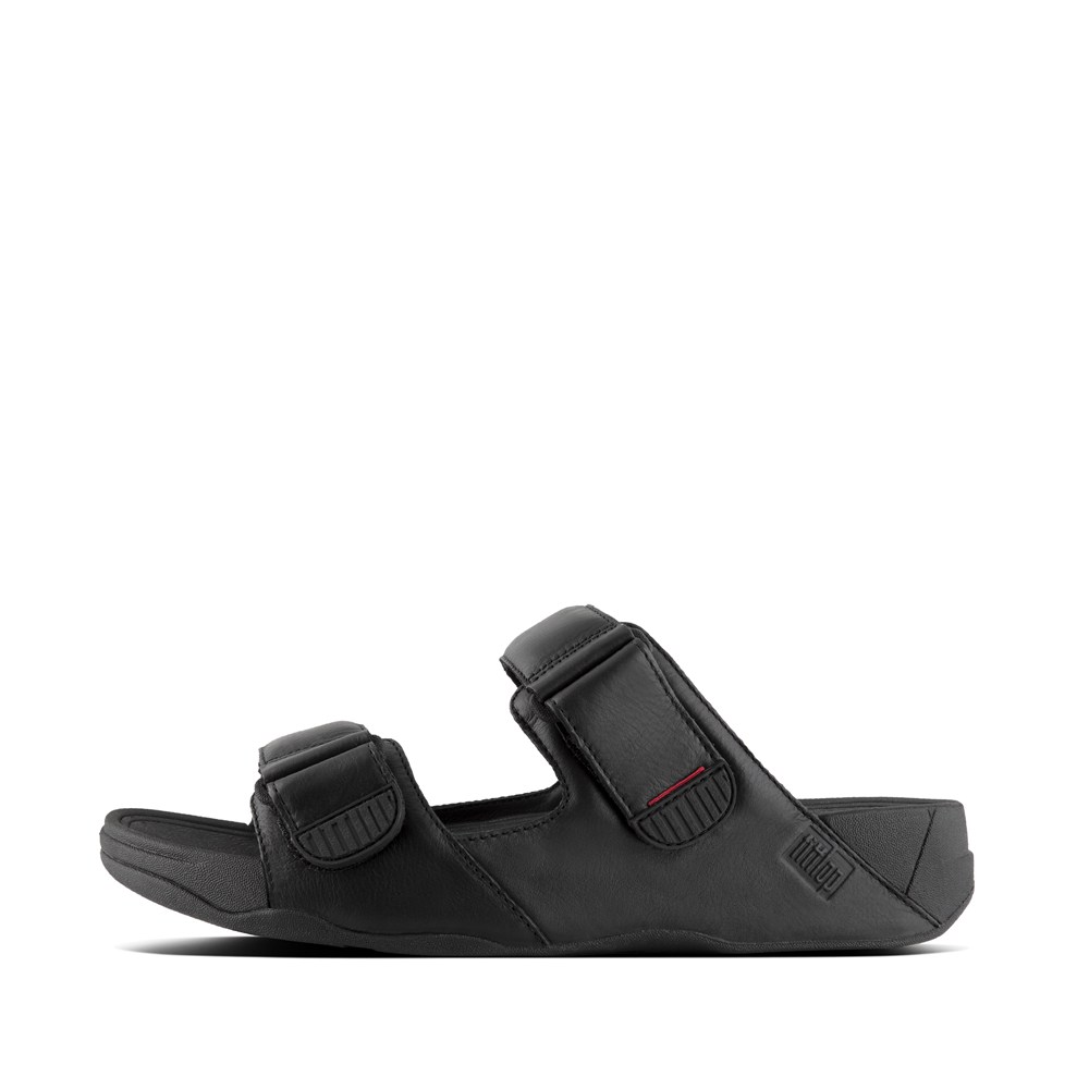 Fitflop Man Slides Black - Gogh Moc Adjustable Leather - XT0158396